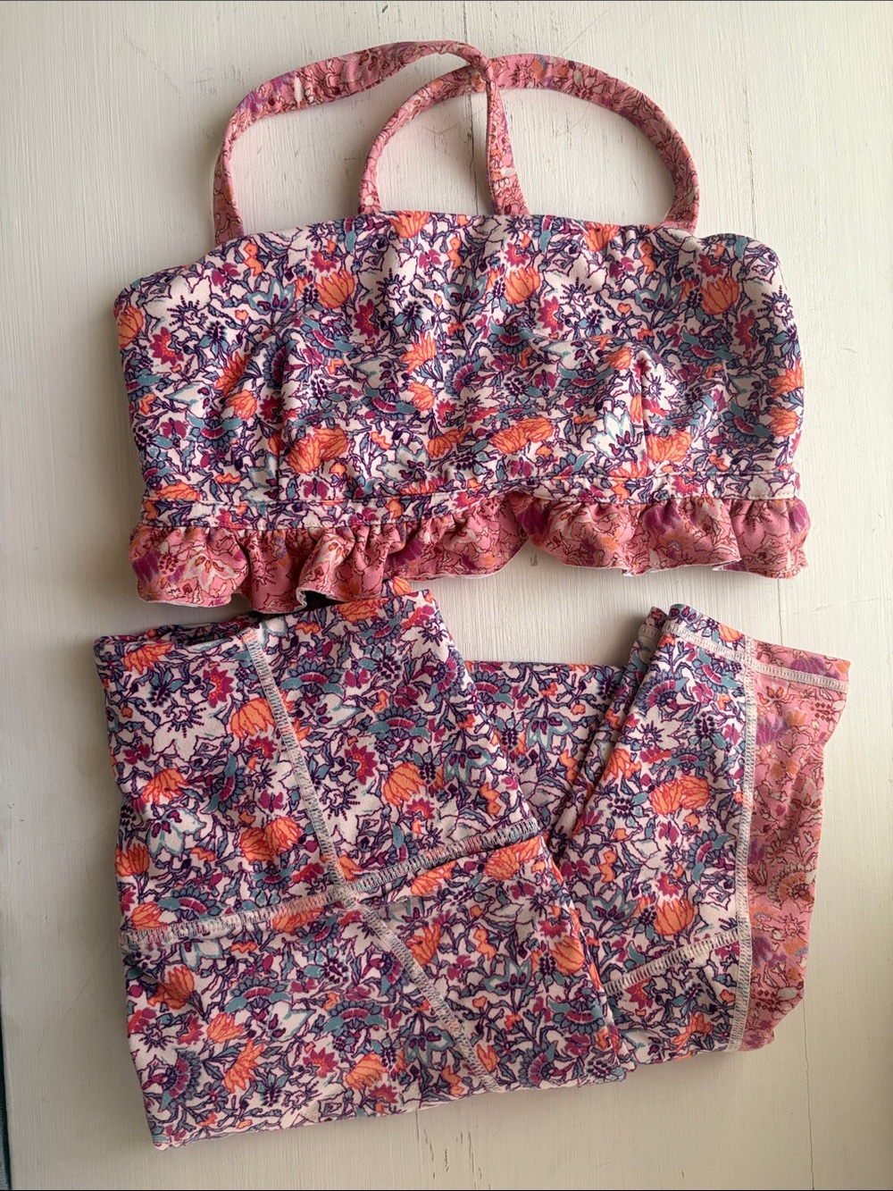 Free People FP Movement Floral Ruffle Sports Bra + Matching High Rise Leggings